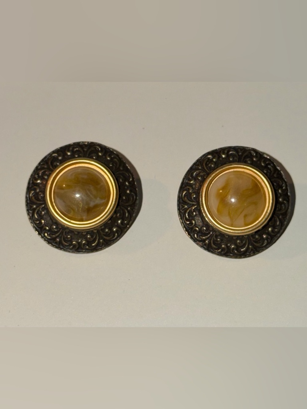 Vintage-Style Gold and Brown Round Statement Earrings